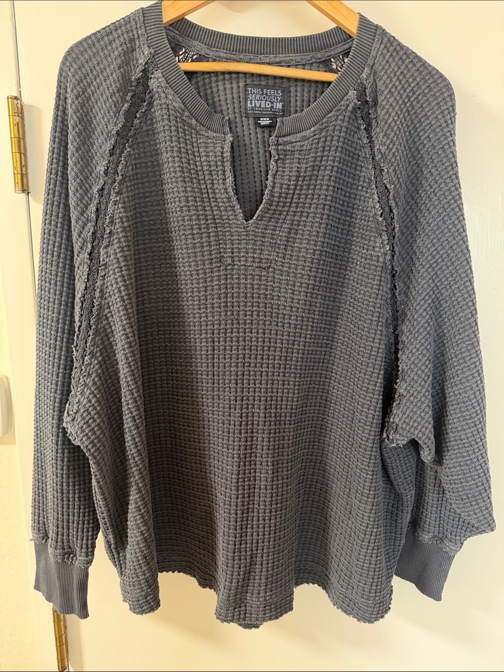 American Eagle Outfitters Gray Waffle-Knit Crew Sweater